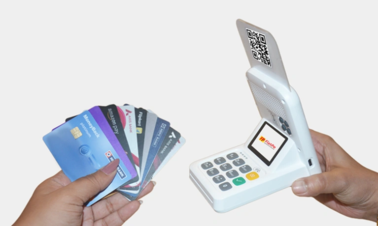 A visually engaging banner promoting FiatPe All-in-One device features, showcasing the device alongside icons and text highlighting benefits such as multi-payment capability, compact design, seamless integration, and enhanced merchant convenience with FiatPe’s unified payment solution.